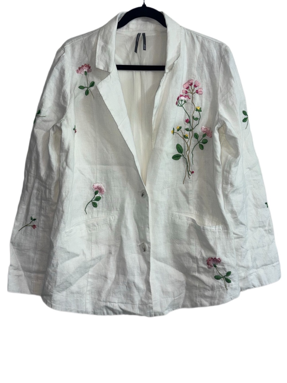 Anthropologie Women's Embroidered Linen Blazer Size Small ivory/white